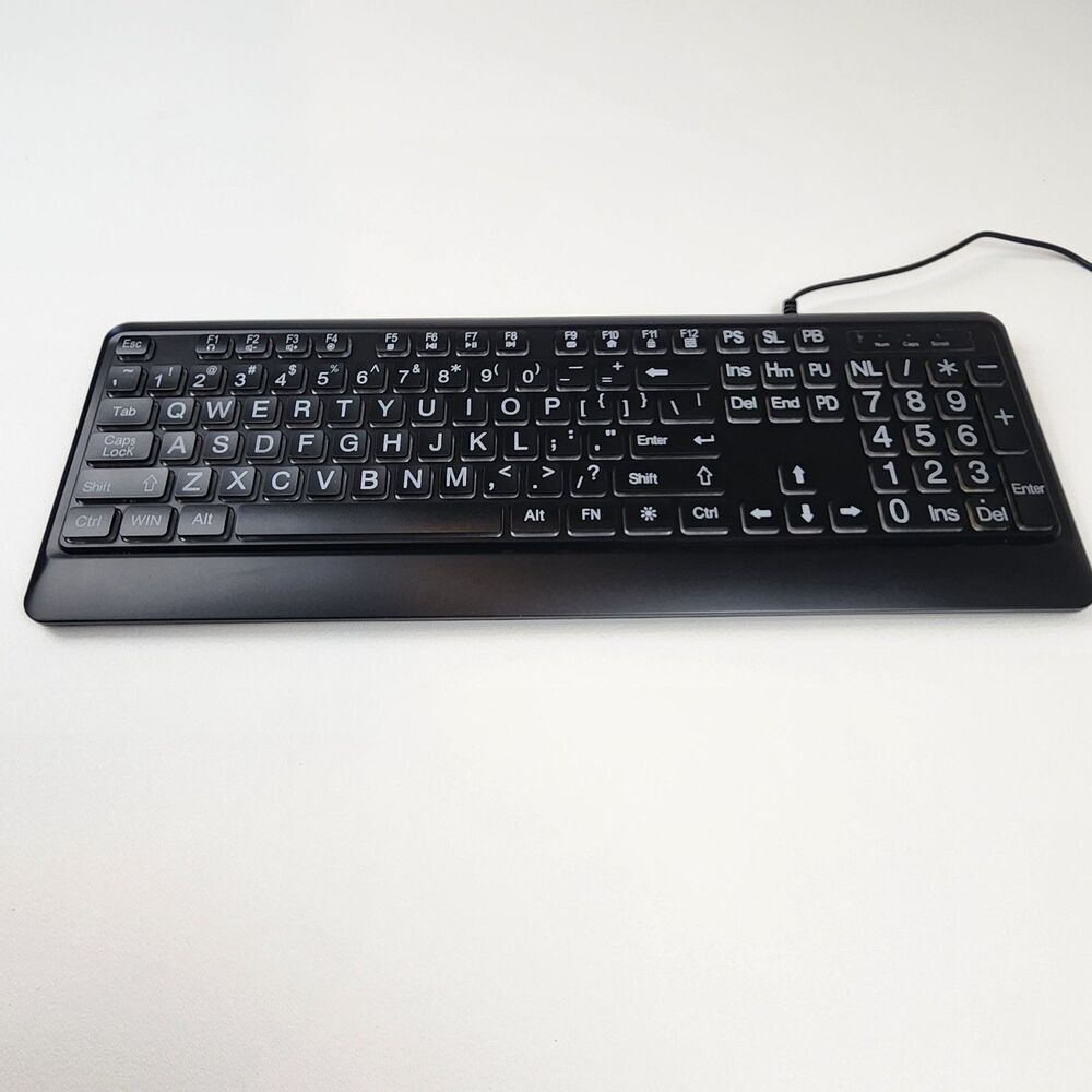 Large Print Backlit USB Keyboard Full Size LED Wired Computer Keyboard